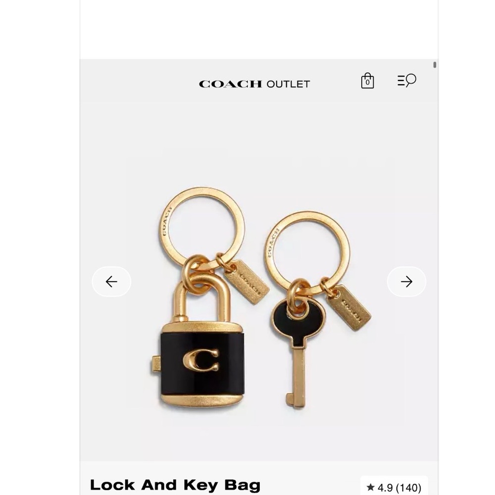 Coach Gold and Black Padlock & Key Charm Set